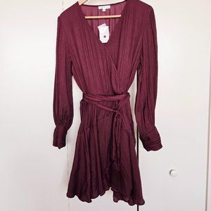 Long Sleeve Faux Wrap Dress